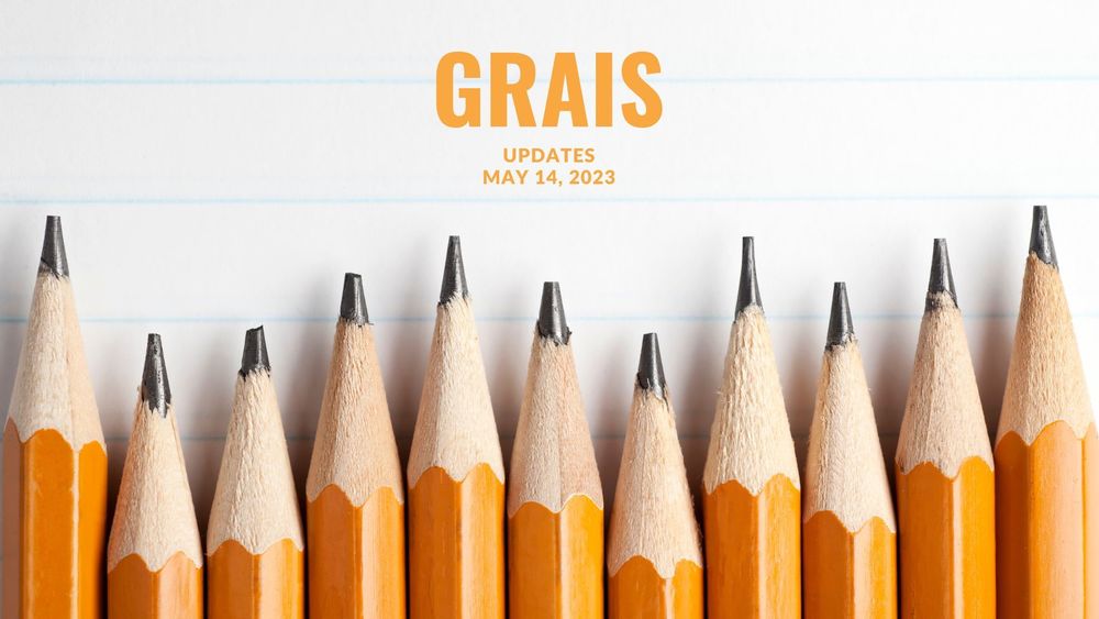 image of sharpened pencils all in a line with text of GRAIS updates, May 14, 2023