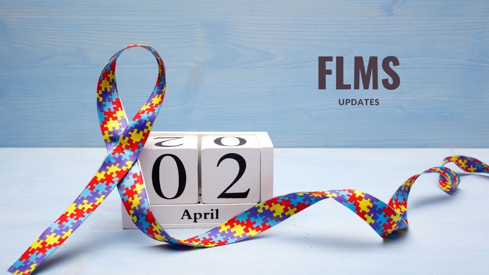 image of ribbon with colored puzzle pieces and text of FLMS updates April 2