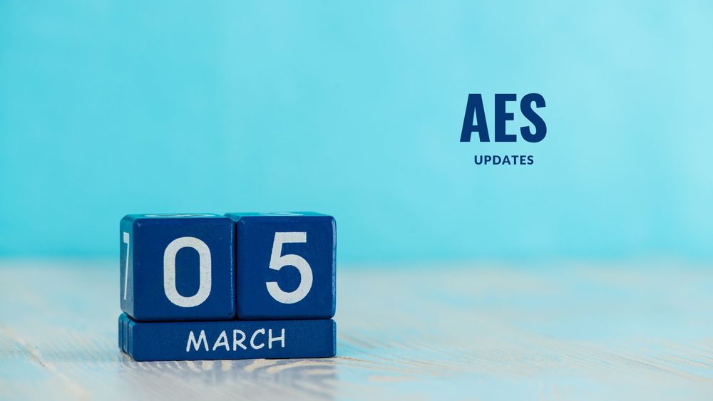 image of the date March 05 in blue blocks with text of AES updates