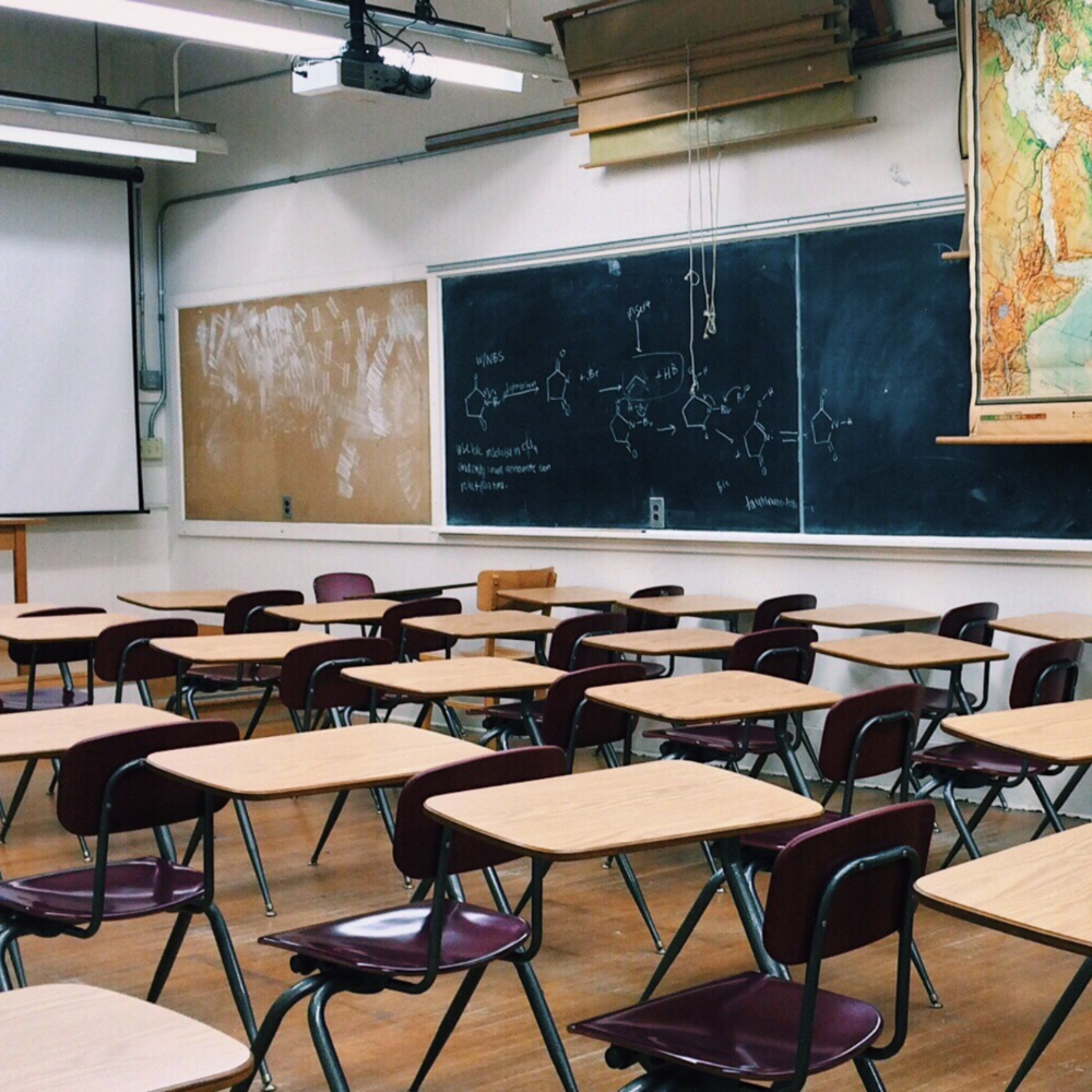 picture of a classroom with desks