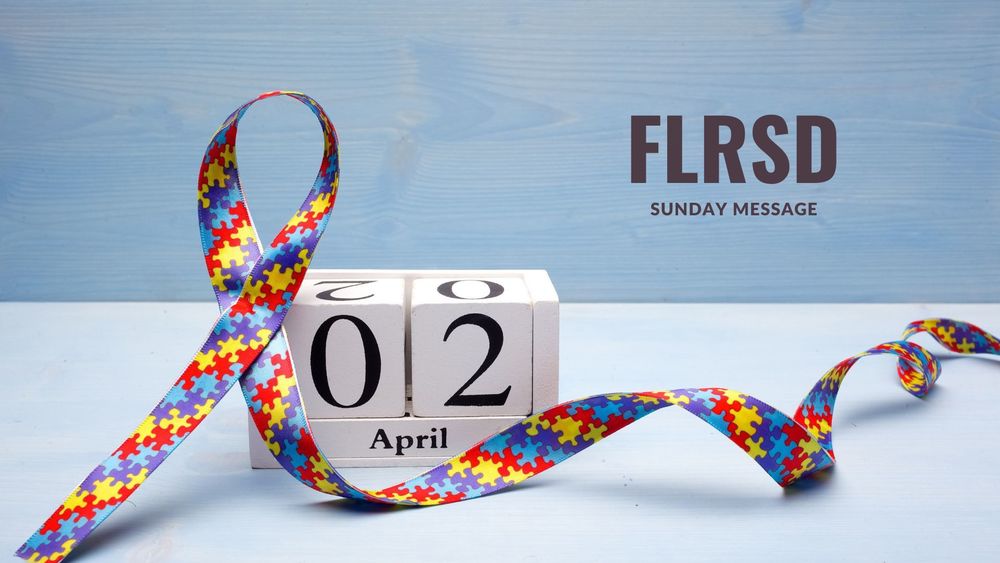 image of ribbon with colored puzzle pieces and text of FLRSD sunday message