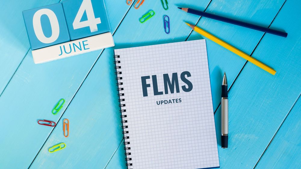 image of desk supplies and text of FLMS updates, June 4